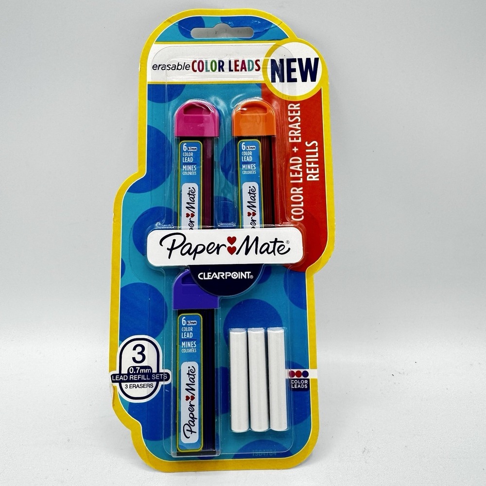 Paper Mate Clearpoint Color Lead Eraser Refills .7mm Erasable